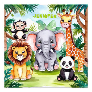 Niedlich Kids Safari Jungle Tiere Personalisierter Fotodruck