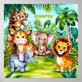 Niedlich Kids Safari Jungle Tiere Personalisierter Poster
