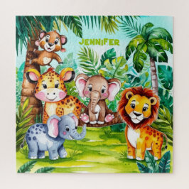 Niedlich Kids Safari Jungle Tiere Personalisierter Puzzle