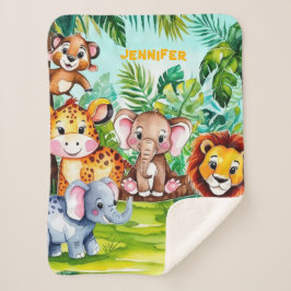 Niedlich Kids Safari Jungle Tiere Personalisierter Sherpadecke