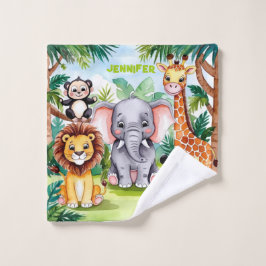 Niedlich Kids Safari Jungle Tiere Personalisierter Waschlappen