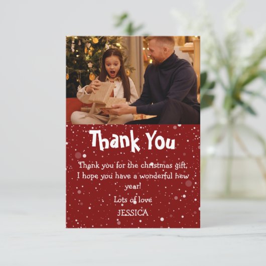 Niedlich Kids Schnee Foto Weihnachten Dankeskarte (Stehend Vorderseite)