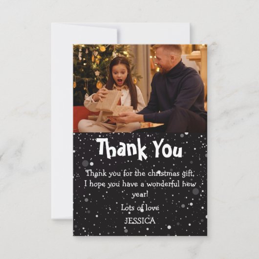 Niedlich Kids Schnee Foto Weihnachten Dankeskarte (Vorderseite)