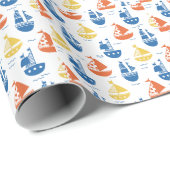 Niedlich Kids Segelboote Segelschiffe Orange Blue Geschenkpapier (Rolleneckpunkt)