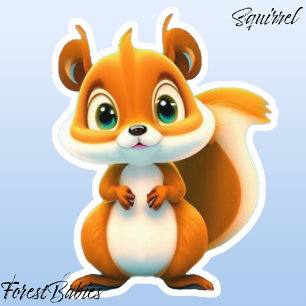 Niedlich Kids Squirrel Woodland Animal Cartoon Gra Aufkleber