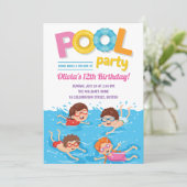 Niedlich Kids Summer Pool Party Geburtstag Einladung (Stehend Vorderseite)