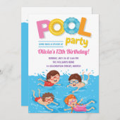 Niedlich Kids Summer Pool Party Geburtstag Einladung (Vorne/Hinten)