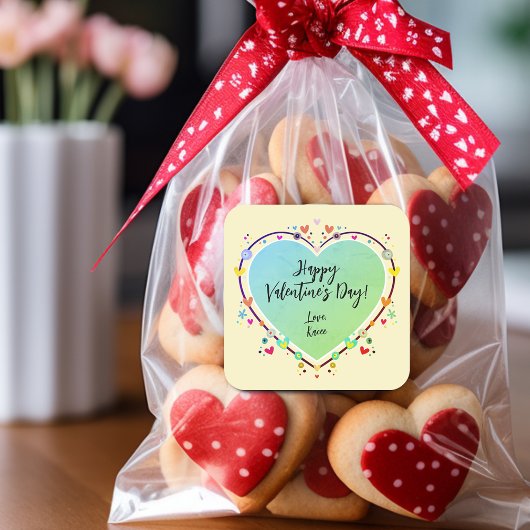 Niedlich Kids Valentines Herz Quadratischer Aufkleber