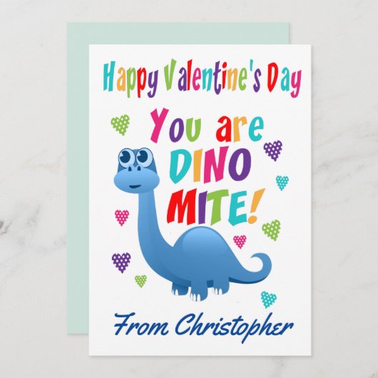Niedlich Kids Valentinstag Klasse Dinosaurier Feiertagskarte (Vorne/Hinten)