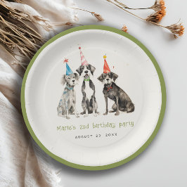 Niedlich Kids Watercolor Pawty Hund Geburtstagspar Pappteller