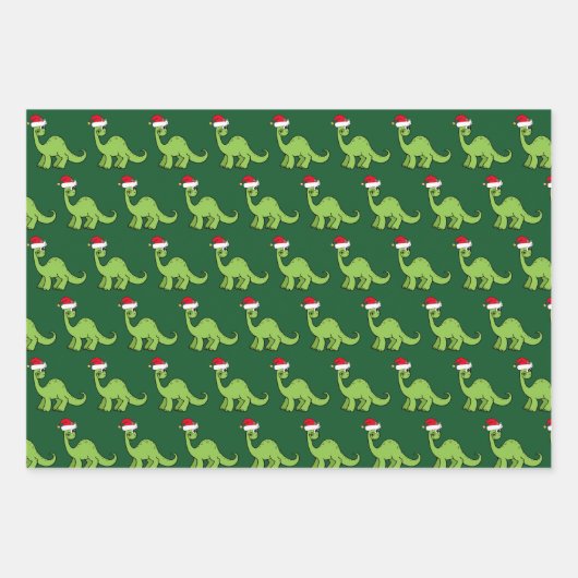 Niedlich Kids Weihnachten Dinosaurier Santa Green  Geschenkpapier Set (Vorderseite)