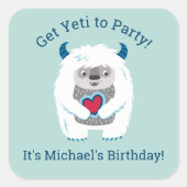 Niedlich Kids Yeti Birthday Quadratischer Aufkleber (Vorderseite)