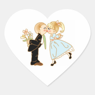 Niedlich Kissing Couple Wedding Hearts Herz-Aufkleber