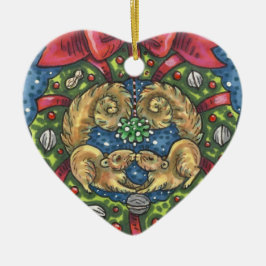 NIEDLICH KISSING SQUIRRELS UNTER MISTLETOE, ABER S KERAMIK ORNAMENT