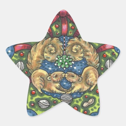 NIEDLICH KISSING SQUIRRELS UNTER MISTLETOE, ABER S Stern-Aufkleber (Vorderseite)