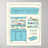Niedlich Kitchen Illustration Blau Personalisierte Poster (Vorne)