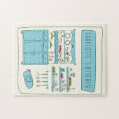 Niedlich Kitchen Illustration Blau Personalisierte Puzzle (Horizontal)
