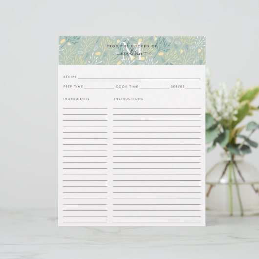 Niedlich Kitchen Monogram Aquamarin Floral Botanis (Stehend Vorderseite)