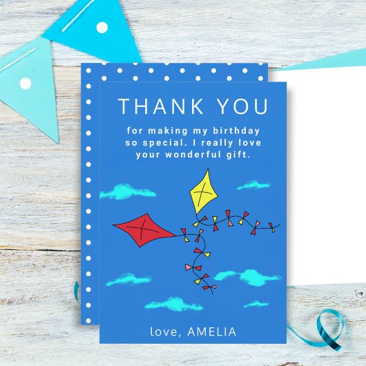 Niedlich Kites Rot Gelb mit Name Kindergeburtstag Dankeskarte