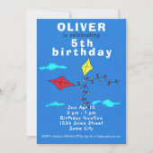 Niedlich Kites Zeichnend Blue Kindergeburtstag Par Einladung (Vorderseite)