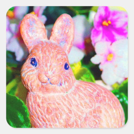 Niedlich Kitschy Bunny Rabbit Quadratischer Aufkleber (Vorderseite)