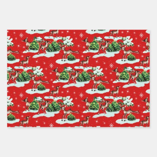 Niedlich Kitschy Retro Christmas Reindeer Geschenkpapier Set (Vorderseite)