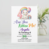 Niedlich Kitten 4. Geburtstag Party Einladung (Stehend Vorderseite)