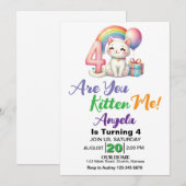 Niedlich Kitten 4. Geburtstag Party Einladung (Vorne/Hinten)