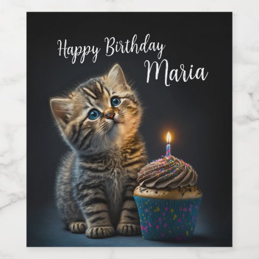 Niedlich Kitten Birthday wünscht Weinetikett (Einzelnes Label)