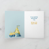 Niedlich Kitten Blue Gold Balloons Kind zum Geburt Karte (Innenseite)