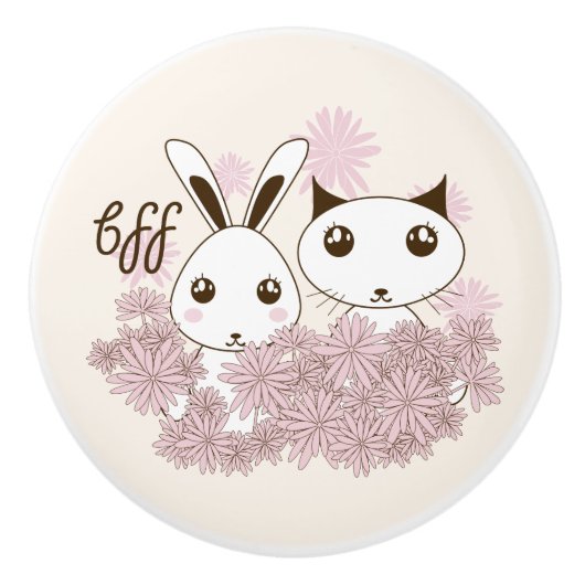 Niedlich Kitten Bunny Animal Friends Girls Kinderz Keramikknauf (Vorderseite)