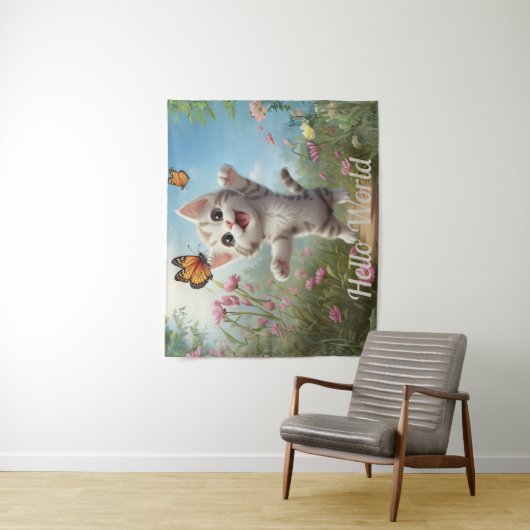 Niedlich Kitten Butterfells Hello World Wandteppich (Beispiel)