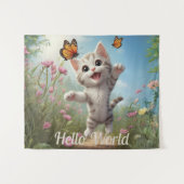 Niedlich Kitten Butterfells Hello World Wandteppich (Vorderseite (Horizontal))