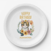 Niedlich Kitten Cat Little Girl's Happy Birthday Pappteller (Vorderseite)