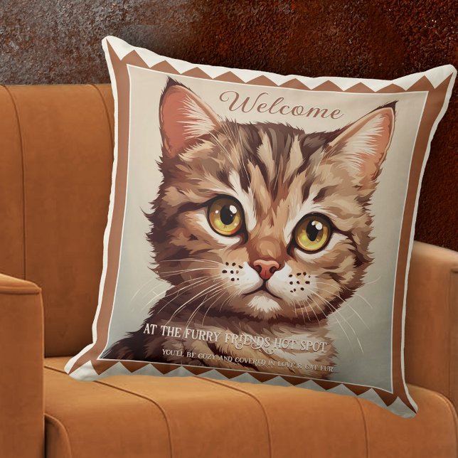 Niedlich Kitten Cat Lovers Art Kissen (Pillow featuring a painting of a cute kitten with your own texts. Great for a cat lover)