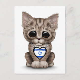 Niedlich Kitten Cat mit israelischem Flaggenherz, Postkarte
