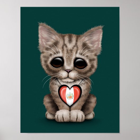 Niedlich Kitten Cat mit peruanischem Flaggenherz,  Poster (Vorne)