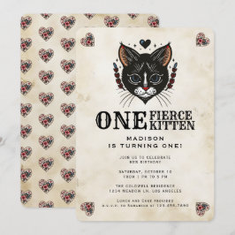 Niedlich Kitten Cat Rockabilly Tattoo 1. Geburtsta Einladung