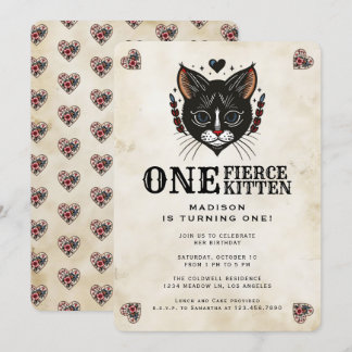 Niedlich Kitten Cat Rockabilly Tattoo 1. Geburtsta Einladung