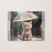 Niedlich Kitten Cat Umbrella Fall Rain Individuell Puzzle (Horizontal)