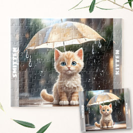 Niedlich Kitten Cat Umbrella Fall Rain Individuell Puzzle
