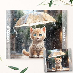 Niedlich Kitten Cat Umbrella Fall Rain Individuell Puzzle