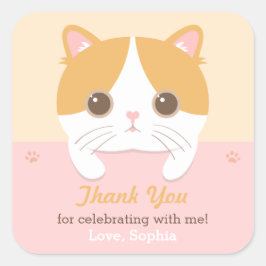 Niedlich Kitten Cat Vielen Dank Geburtstagsparty S Quadratischer Aufkleber
