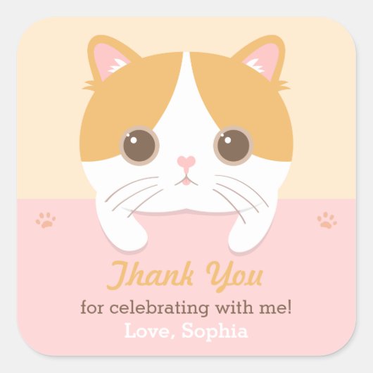 Niedlich Kitten Cat Vielen Dank Geburtstagsparty S Quadratischer Aufkleber (Vorderseite)
