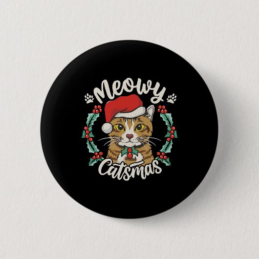 Niedlich Kitten Cat Weihnachtsmannmütze Meowy Catm Button (Vorderseite)