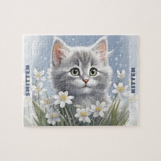 Niedlich Kitten Cat Winter Spring Blumenkohl Indiv Puzzle (Horizontal)