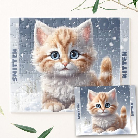 Niedlich Kitten Cat Winterschnee Individuelle Name Puzzle