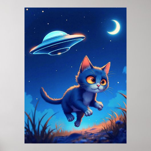 Niedlich Kitten Chased durch ein UFO Poster (Vorne)