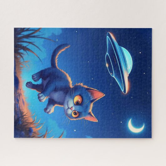 Niedlich Kitten Chased durch ein UFO Puzzle (Horizontal)
