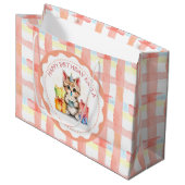 Niedlich Kitten Coral Kariert Personalisiert Gebur Große Geschenktüte (Vorderseite Schrägansicht)